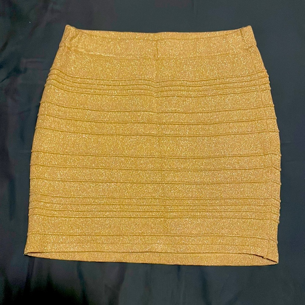 Charlotte Russe Gold Stretch Holiday mini Skirt Medium